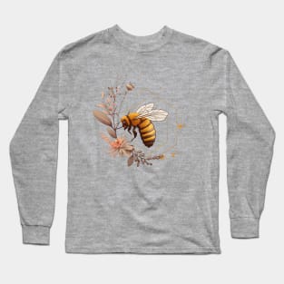 Honey Bee Gold with Peach Blossoms Long Sleeve T-Shirt